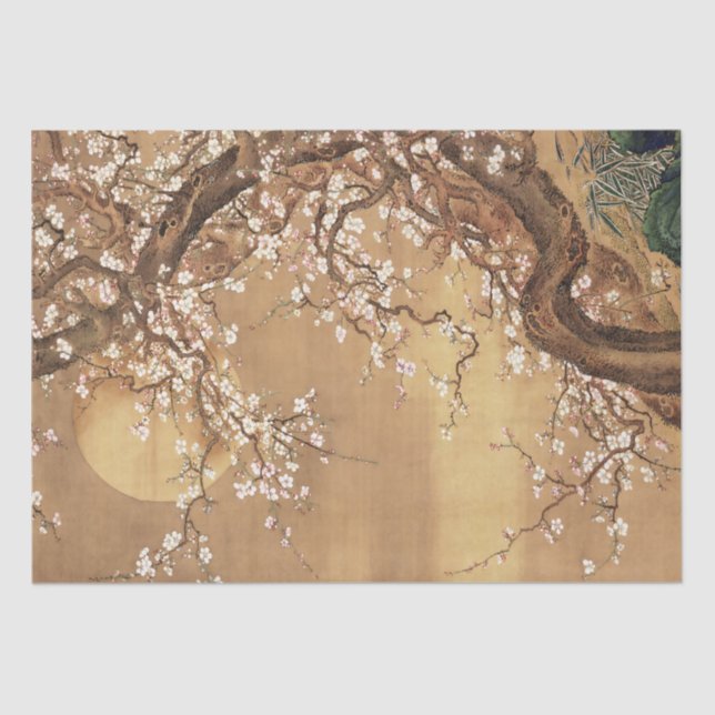 Japanische Vintage Pflaumenblüten im Mondlicht Seidenpapier (Vorderseite)
