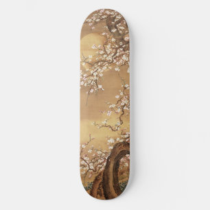 Japanische Vintage Pflaumenblüten im Mondlicht Skateboard