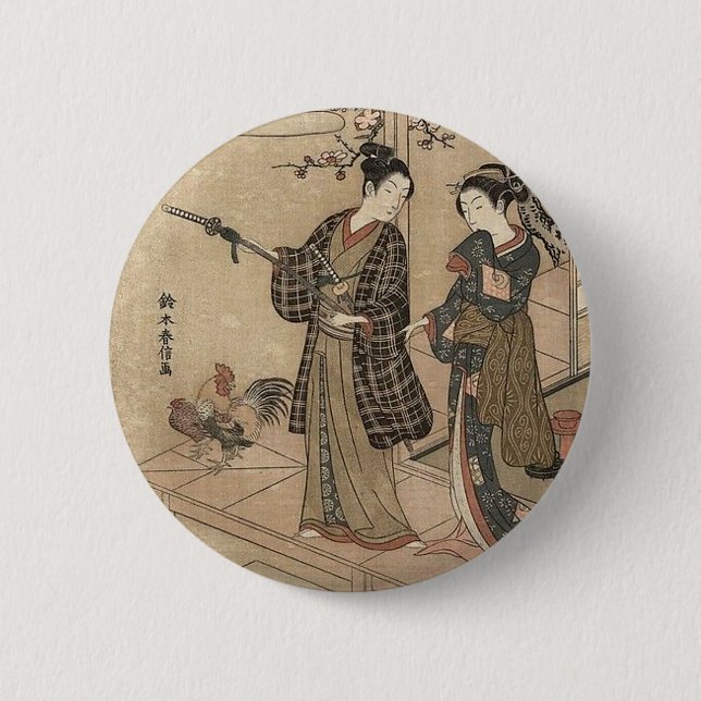Japanische Vintage Schönheitgeisha-Dame Woman Button (Vorderseite)