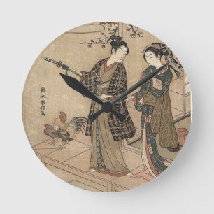 Japanische Vintage Schönheitgeisha-Dame Woman Runde Wanduhr