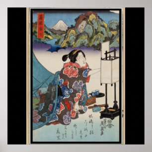 Japanische Vintage-Ukiyo-e-Dame Bergszene Poster