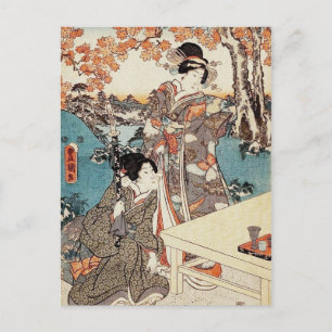 Japanische Vintage-Ukiyo-e-Geisha-Alte Schriftroll Postkarte
