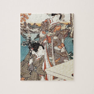 Japanische Vintage-Ukiyo-e-Geisha-Alte Schriftroll Puzzle