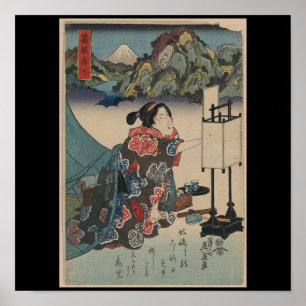 Japanische Vintage Ukiyo-e Lady Mountain Szene Poster