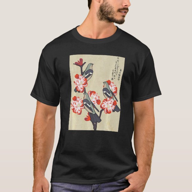 Japanische Vögel auf Pfirsichbaum blühen ästhetisc T-Shirt (Vorderseite)