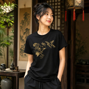 Japanische Vögel & Blumen anpassbare Farbe T-Shirt