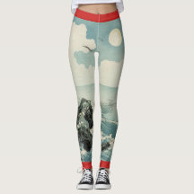 japanische Vollmondholz-Blockdruck Leggings