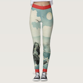 japanische Vollmondholz-Blockdruck Leggings