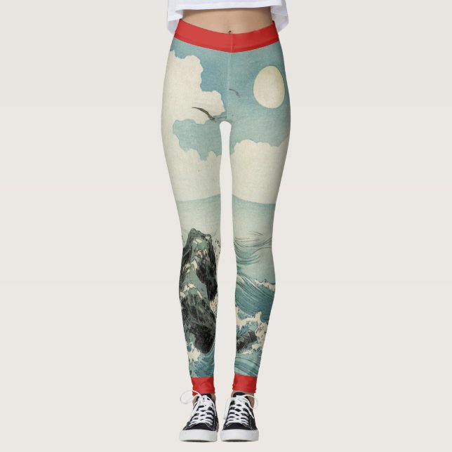 japanische Vollmondholz-Blockdruck Leggings (Vorderseite)