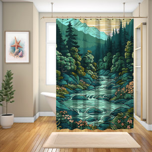 Japanische Waldlandschaft Anime Art Style Duschvorhang