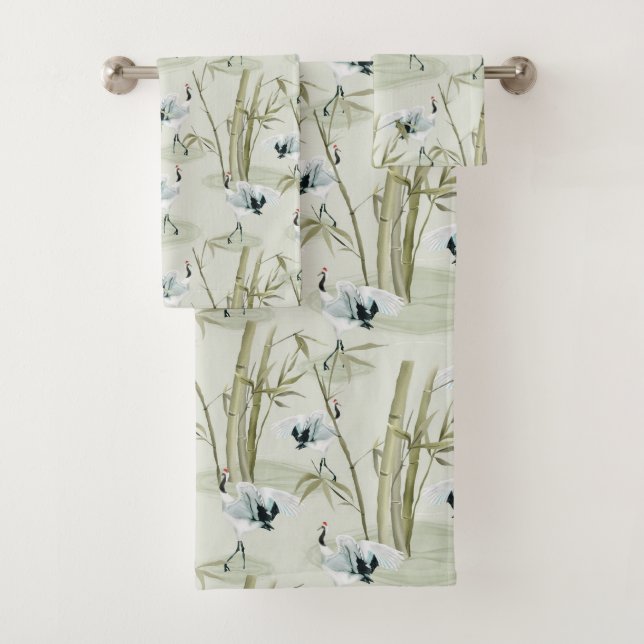 Japanische Wasserfarbe Asiatische Kunst Bambus Vog Badhandtuch Set (Insitu)