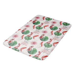 Japanische Wasserfarbe Kunst Koi Fisch Lotus Lily  Badematte