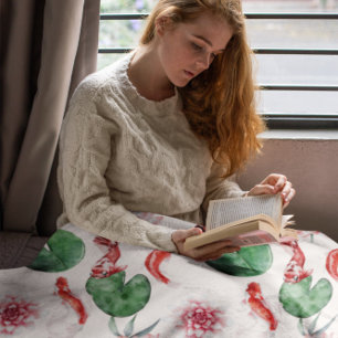 Japanische Wasserfarbe Kunst Koi Fisch Lotus Lily  Fleecedecke