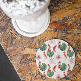 Japanische Wasserfarbe Kunst Koi Fisch Lotus Lily  Runder Pappuntersetzer