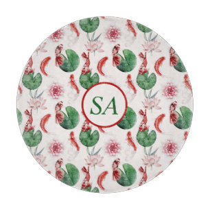 Japanische Wasserfarbe Kunst Koi Fisch Lotus Lily  Schneidebrett