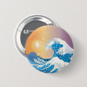 Japanische Wave Art Sunset Ocean Button