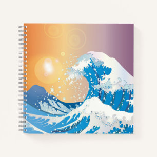 Japanische Wave Art Sunset Ocean Notizbuch