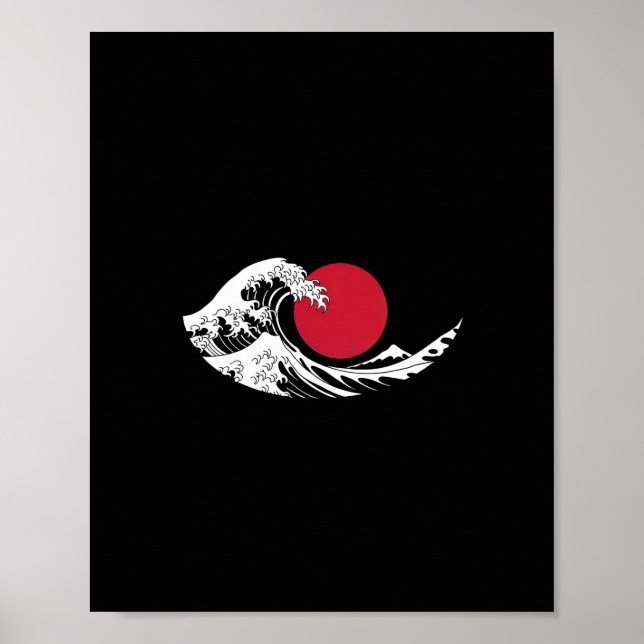 Japanische Wave Restaurant Logo Red Circle Black Poster (Vorne)