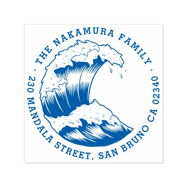 Japanische Wave Round Family Name Rücksendeadresse Permastempel (Design)