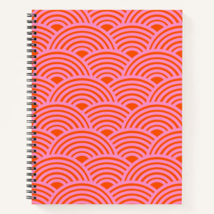 Japanische Wave Seigaiha Muster Preppy Orange Pink Notizbuch