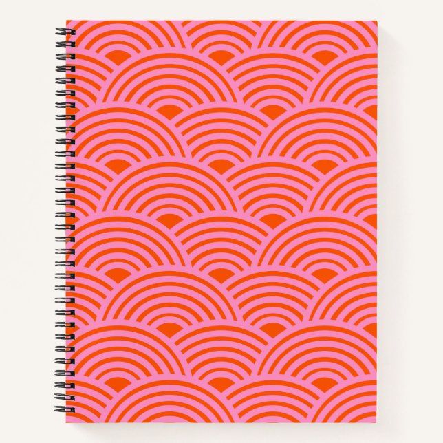 Japanische Wave Seigaiha Muster Preppy Orange Pink Notizbuch (Vorderseite)