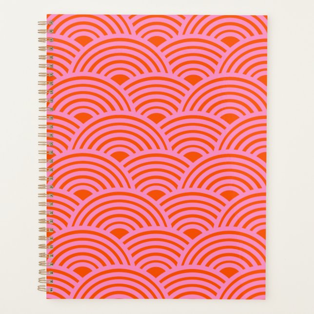 Japanische Wave Seigaiha Muster Preppy Orange Pink Planer (Vorderseite)