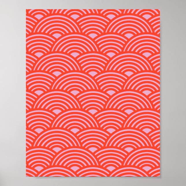 Japanische Wave Seigaiha Pattern Rosa Poster (Vorne)
