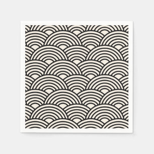 japanische Wave Seigaiha Schwarz und Creme Weiß Serviette