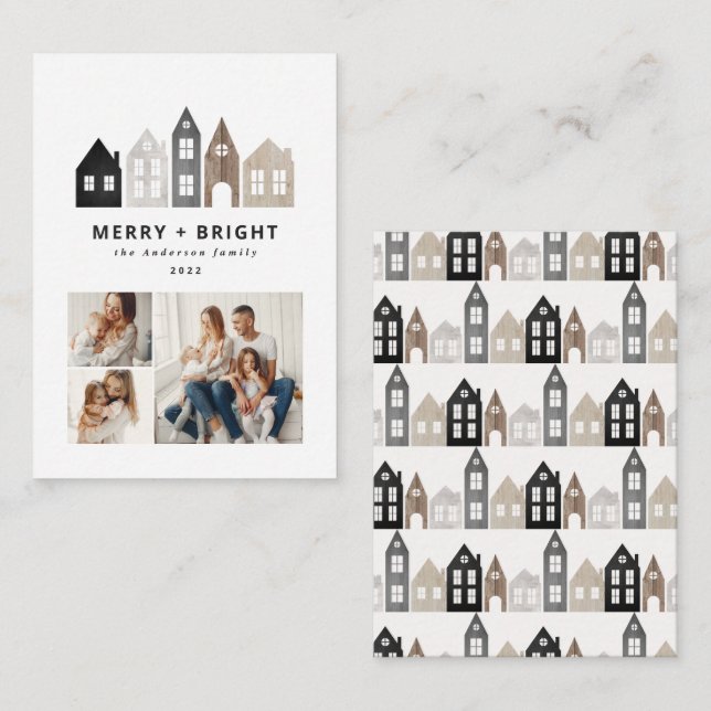 japanische Weihnachtshäuser 3 Foto chic Mitteilungskarte (Vorne/Hinten)