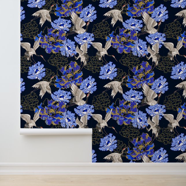 Japanische Weißkrane Blue Gold Chrysanthemum Tapete (Anwendung)