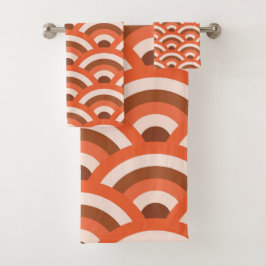 Japanische Wellen Seigaiha in Orange und Braun Badhandtuch Set