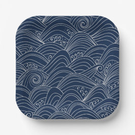 Japanische Wellenmuster Motiv dunkelblau Pappteller