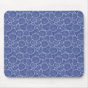 Japanische wirbellose Muster - marineblau und weiß Mousepad
