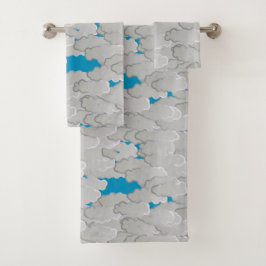 Japanische Wolken, Sommertag, Weißer und Himmelbla Badhandtuch Set