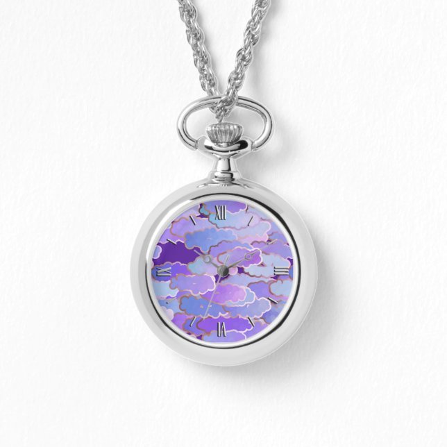 Japanische Wolken, Twilight, Violet und Tief Lila Armbanduhr (Vorderseite)