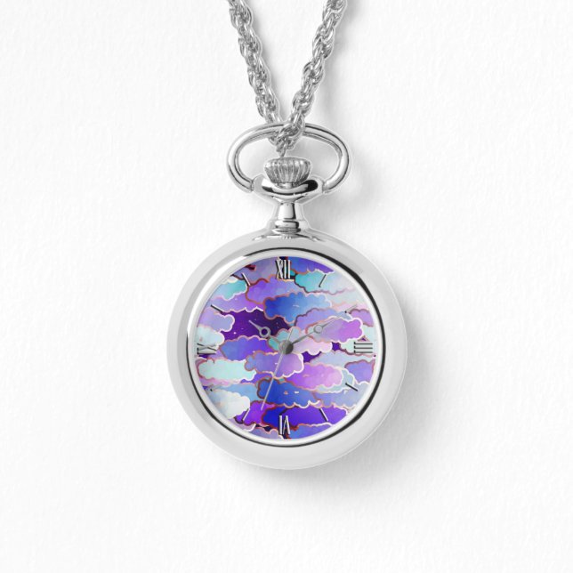 Japanische Wolken, Twilight, Violet und Tief Lila Armbanduhr (Vorderseite)