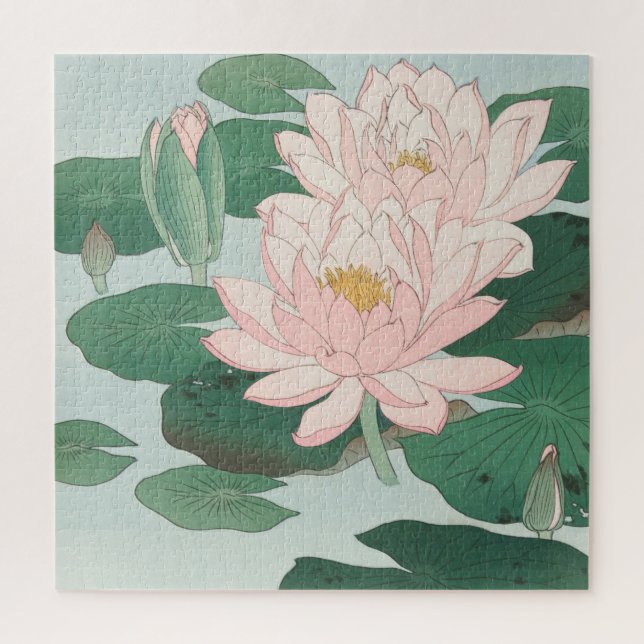 Japanische Woodblock Water Lily Lilies Puzzle (Vertikal)