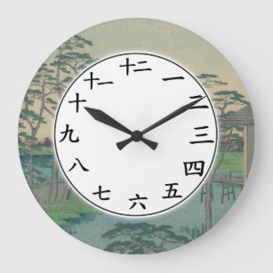 Japanische Zahlen Uhren Blaue Grünwälder Bäume