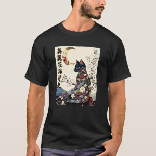 Japanische Zen-Katze Geisha Kimono Mondsichel Retr T-Shirt