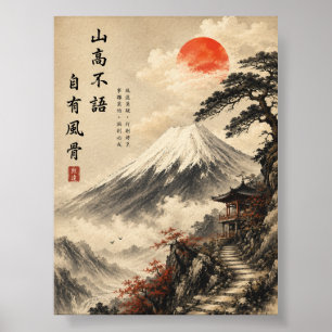 Japanische Zen-Landschaft mit Bergstille Poster