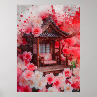 Japanische Zuhause-Kirschblüte Aquarell