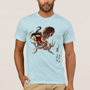 Japanischer Abalonetaucher und kämpfender Oktopus T-Shirt