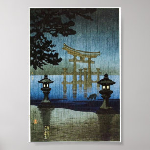 Japanischer Abend Rain Art Woodblock Ukiyo-E Poster