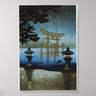 Japanischer Abend Rain Art Woodblock Ukiyo-E Poster