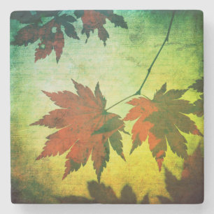 Japanischer Ahornblatt-Schriftzug Herbst Orange Gr Steinuntersetzer