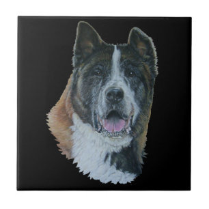 Japanischer/amerikanischer Akita-Hund Porträt schw Fliese