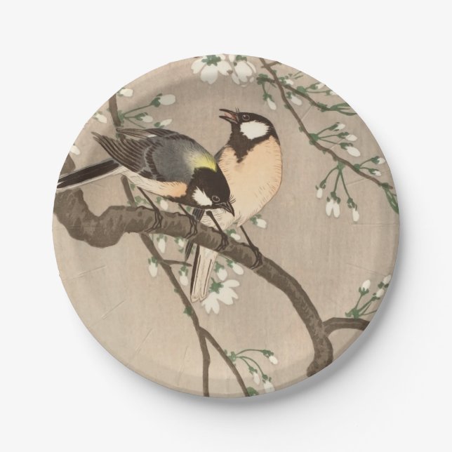 Japanischer Asiatischer Ohara Koson Vogel Meise Si Pappteller (Vorderseite)