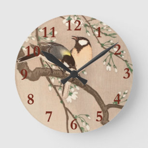 Japanischer Asiatischer Ohara Koson Vogel Meise Si Runde Wanduhr