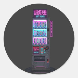Japanischer Automat Cyberpunk Pixel Art Runder Aufkleber