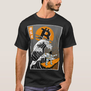 Japanischer Bitcoin Art Surfsportler Wave Funny T-Shirt